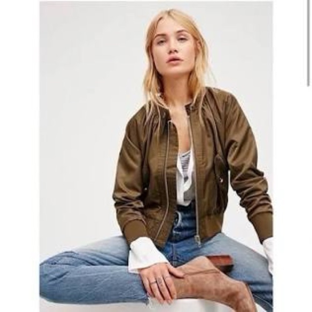 FREE PEOPLE Midnight Bomber Jacket - Moss Casual Trendy Chic Festival Boho